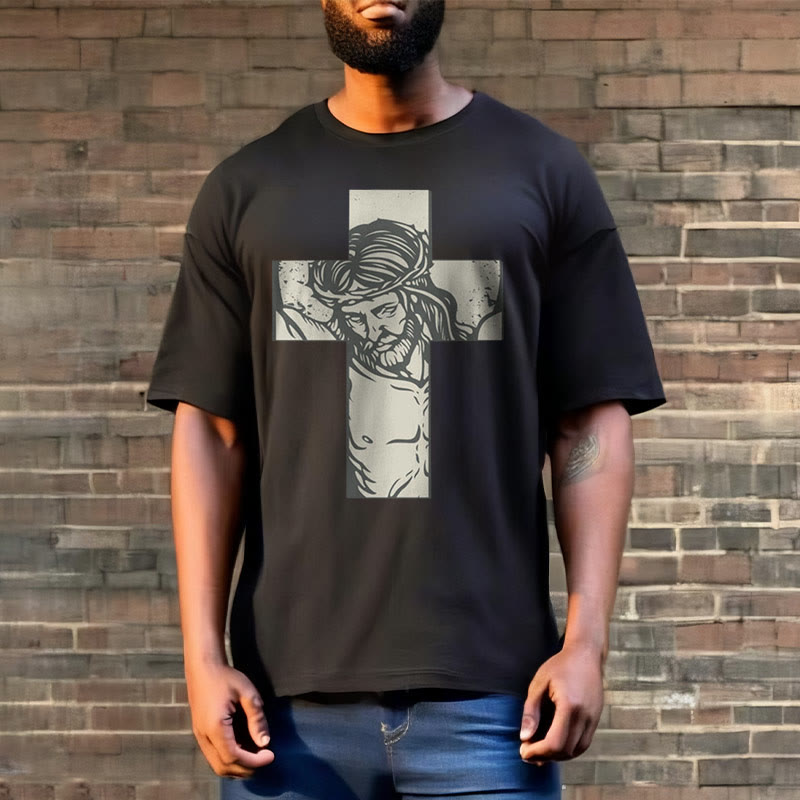 Christiandiscipleshop Retro Style Jesus on the Cross Short Sleeve Washed T-shirt