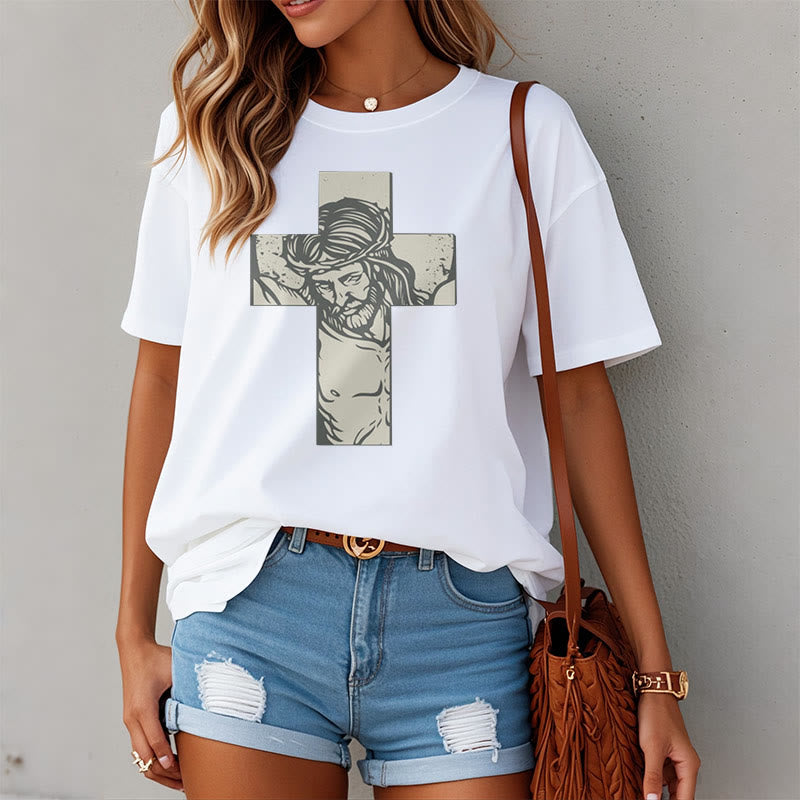 Christiandiscipleshop Retro Style Jesus on the Cross Short Sleeve Washed T-shirt