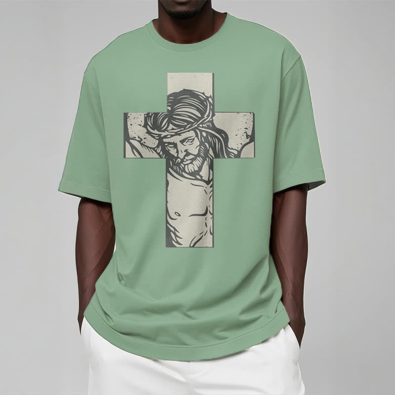 Christiandiscipleshop Retro Style Jesus on the Cross Short Sleeve Washed T-shirt