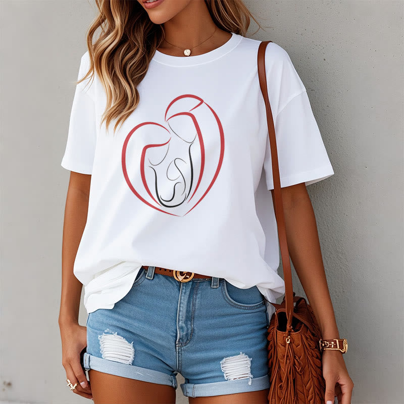 christiandiscipleshop Minimalist Style Sacred Family Heartline Art Short Sleeve Washed T-shirt
