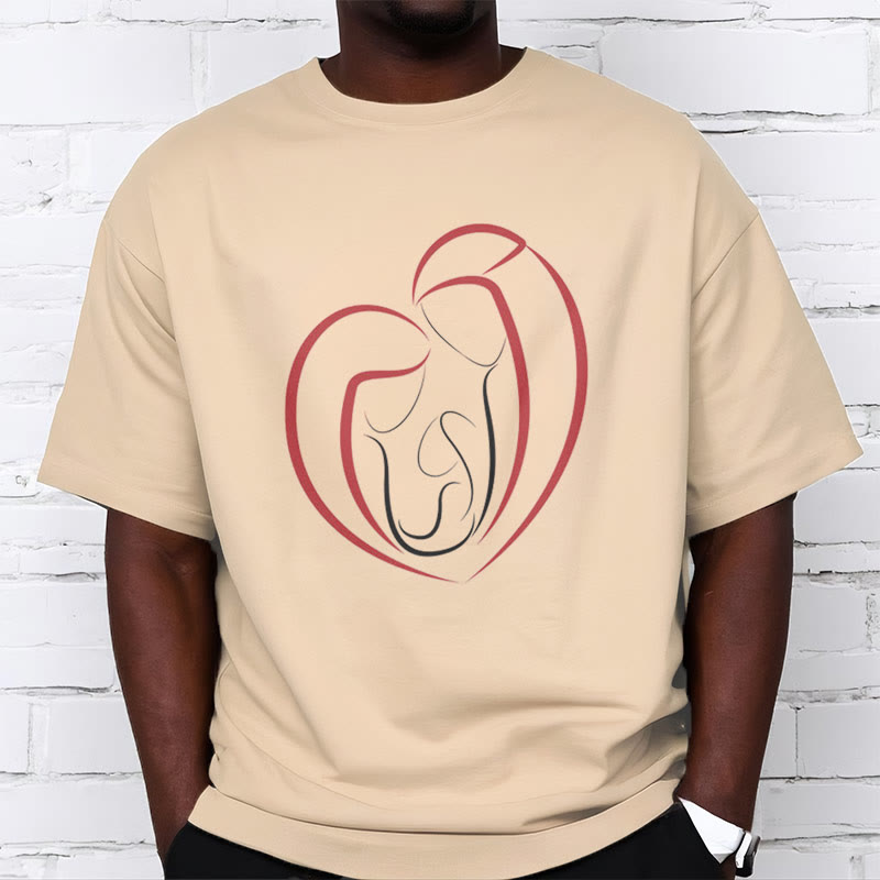 christiandiscipleshop Minimalist Style Sacred Family Heartline Art Short Sleeve Washed T-shirt