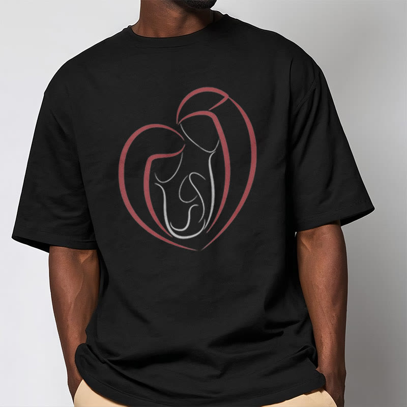 christiandiscipleshop Minimalist Style Sacred Family Heartline Art Short Sleeve Washed T-shirt