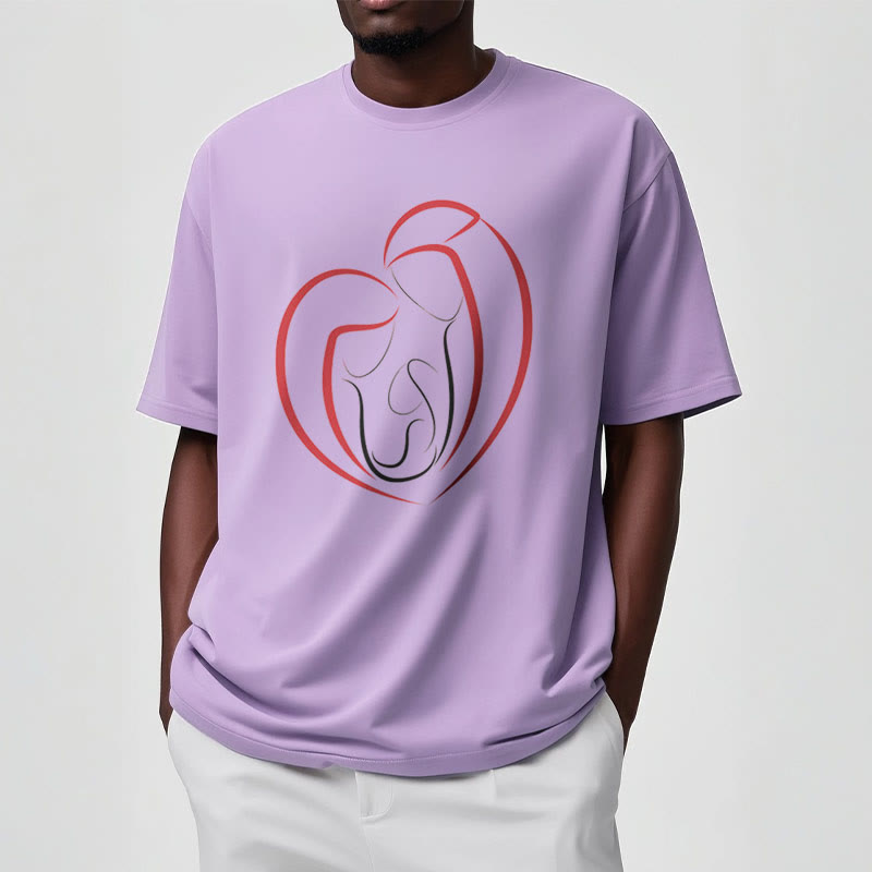 christiandiscipleshop Minimalist Style Sacred Family Heartline Art Short Sleeve Washed T-shirt