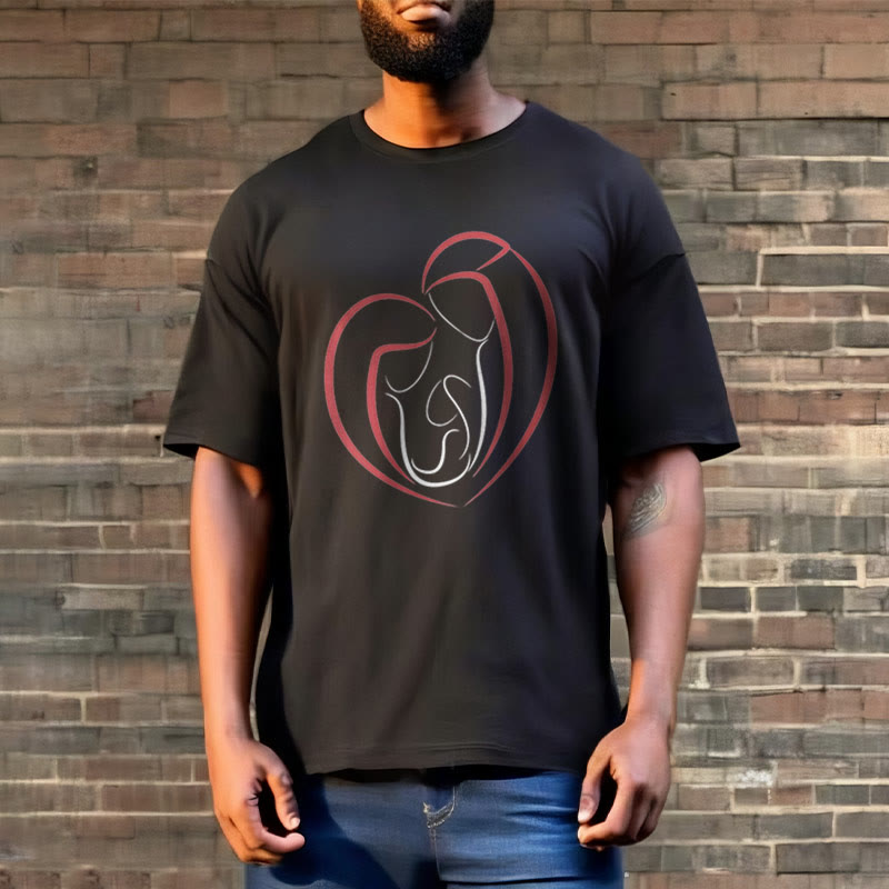 christiandiscipleshop Minimalist Style Sacred Family Heartline Art Short Sleeve Washed T-shirt