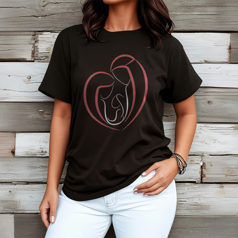 christiandiscipleshop Minimalist Style Sacred Family Heartline Art Short Sleeve Washed T-shirt