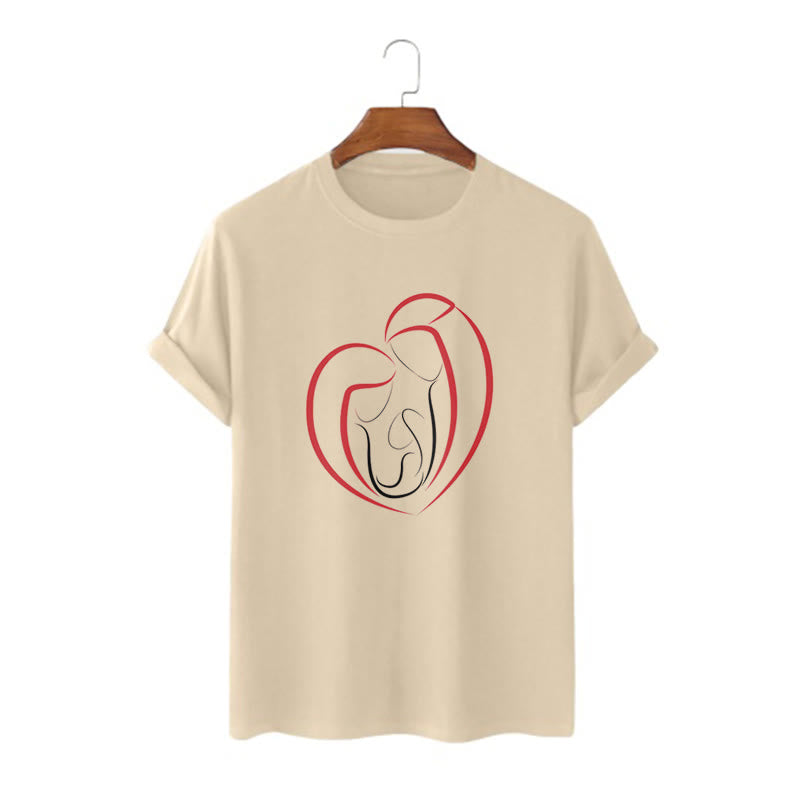 christiandiscipleshop Minimalist Style Sacred Family Heartline Art Short Sleeve Washed T-shirt