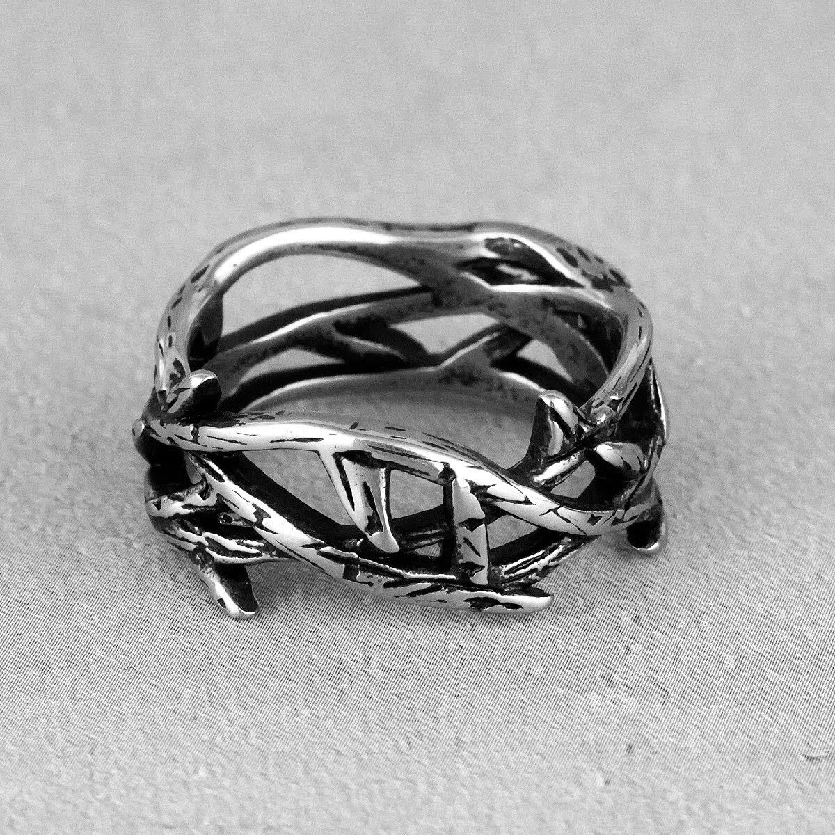 Christiandiscipleshop Crafted Retro Style Jesus Crown of Thorns Titanium Steel Ring