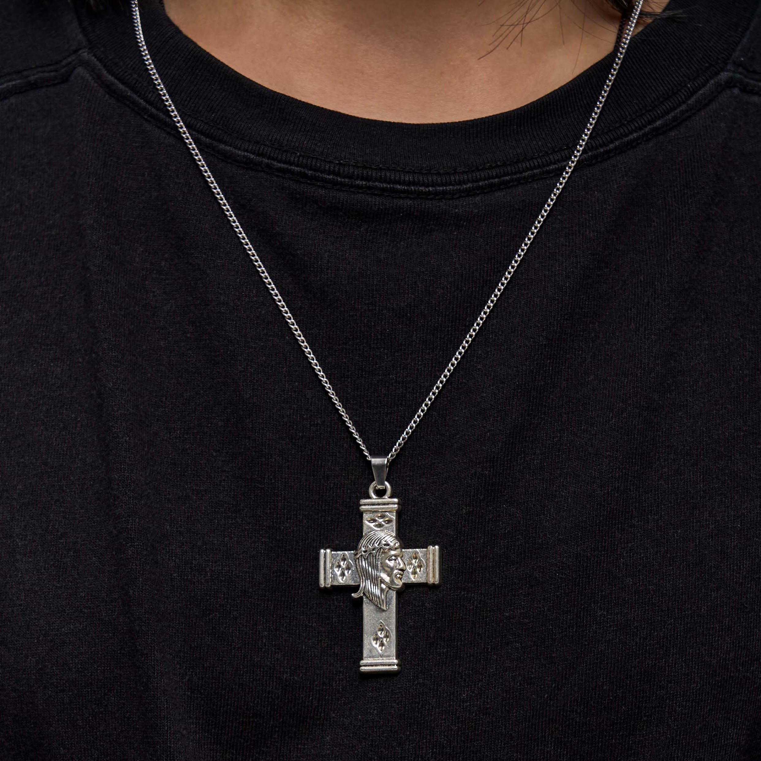 Christiandiscipleshop Retro Style Jesus Icon Cross Protection Pendant Necklace