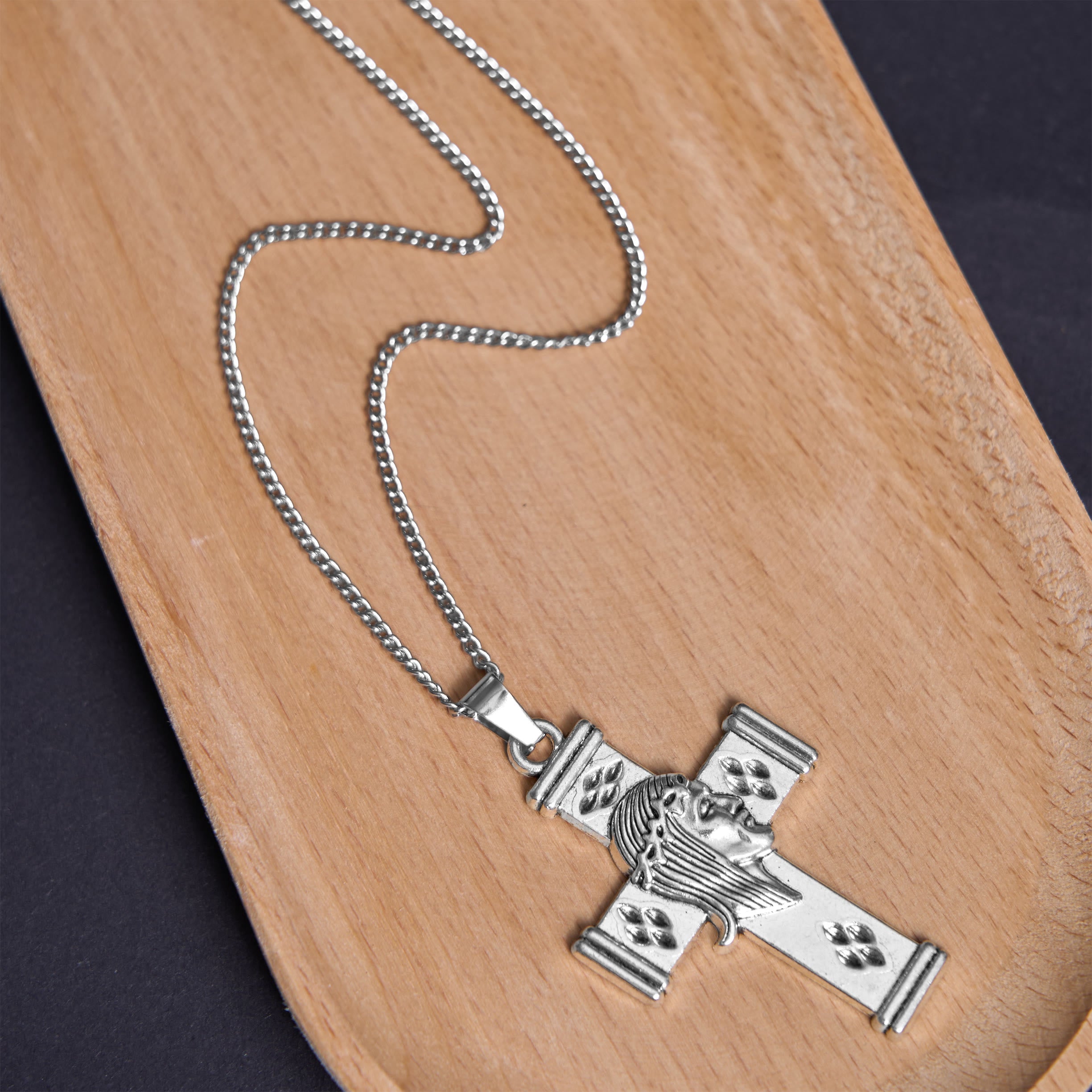 Christiandiscipleshop Retro Style Jesus Icon Cross Protection Pendant Necklace
