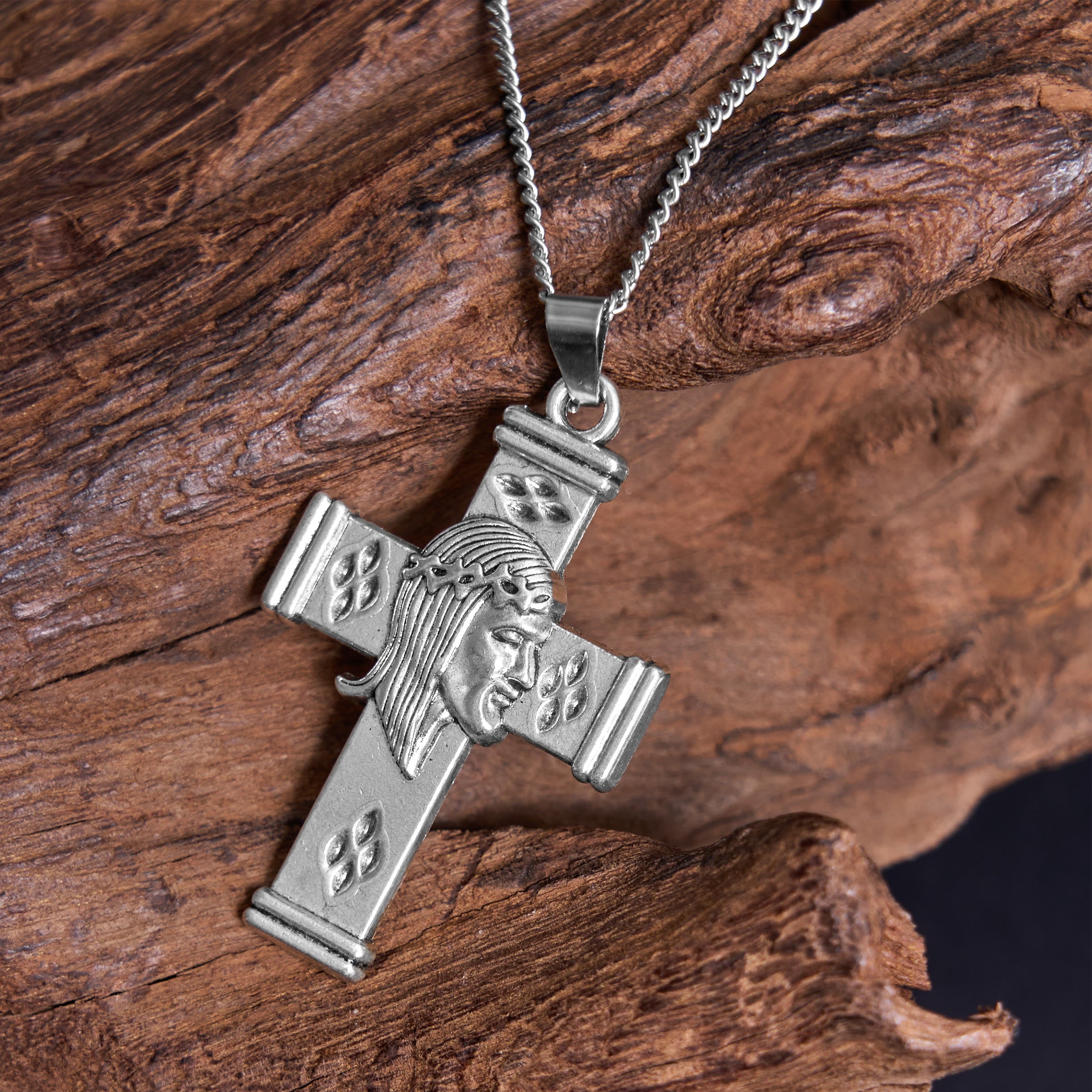 Christiandiscipleshop Retro Style Jesus Icon Cross Protection Pendant Necklace