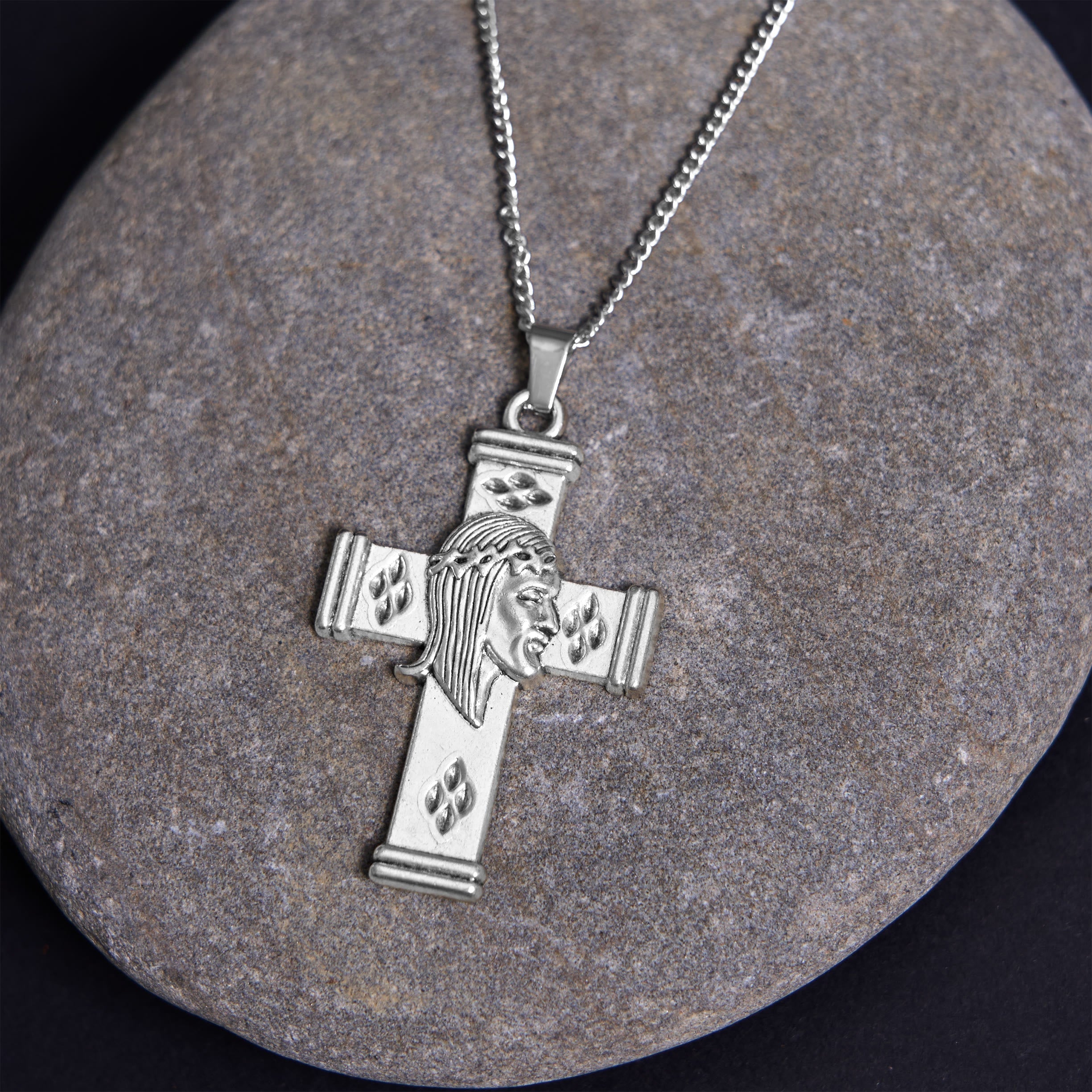 Christiandiscipleshop Retro Style Jesus Icon Cross Protection Pendant Necklace