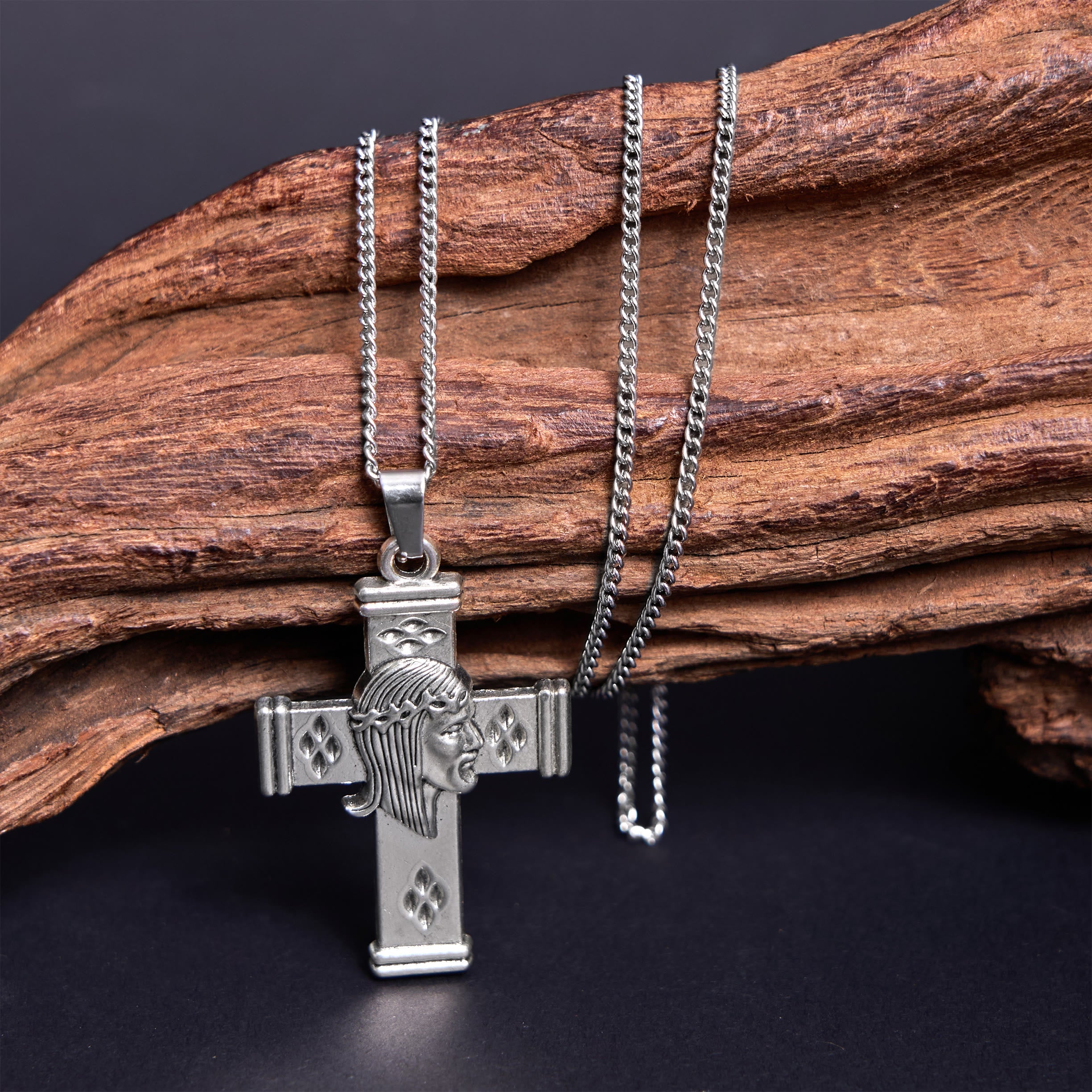 Christiandiscipleshop Retro Style Jesus Icon Cross Protection Pendant Necklace