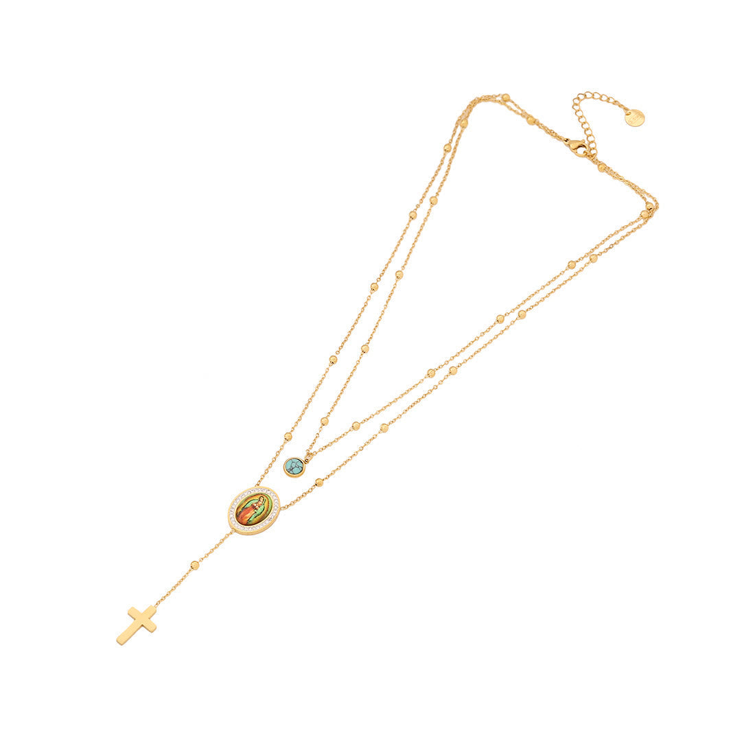 FREE Today: Minimalist Style Double Layered Our Lady of Guadalupe Turquoise Cross Necklace