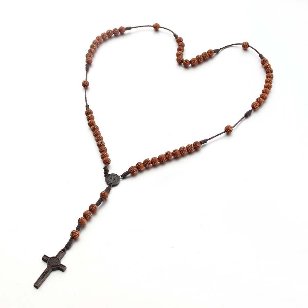 Christiandiscipleshop St. Benedict Medal & Crucifix of 8 mm Rose Brown Acrylic Nylon Cord Rosary