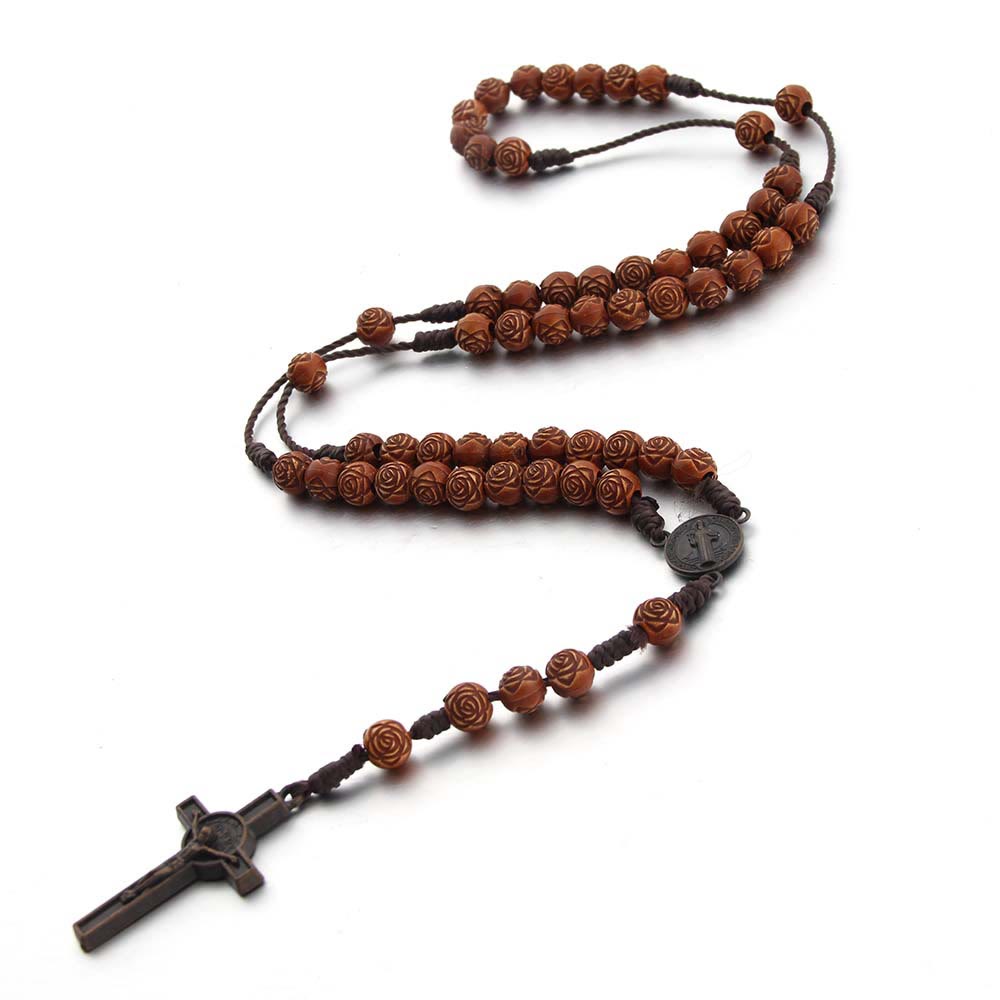 Christiandiscipleshop St. Benedict Medal & Crucifix of 8 mm Rose Brown Acrylic Nylon Cord Rosary