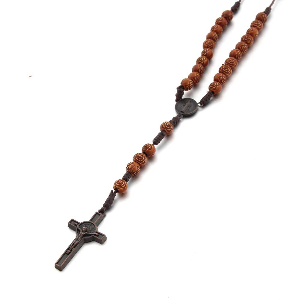 Christiandiscipleshop St. Benedict Medal & Crucifix of 8 mm Rose Brown Acrylic Nylon Cord Rosary