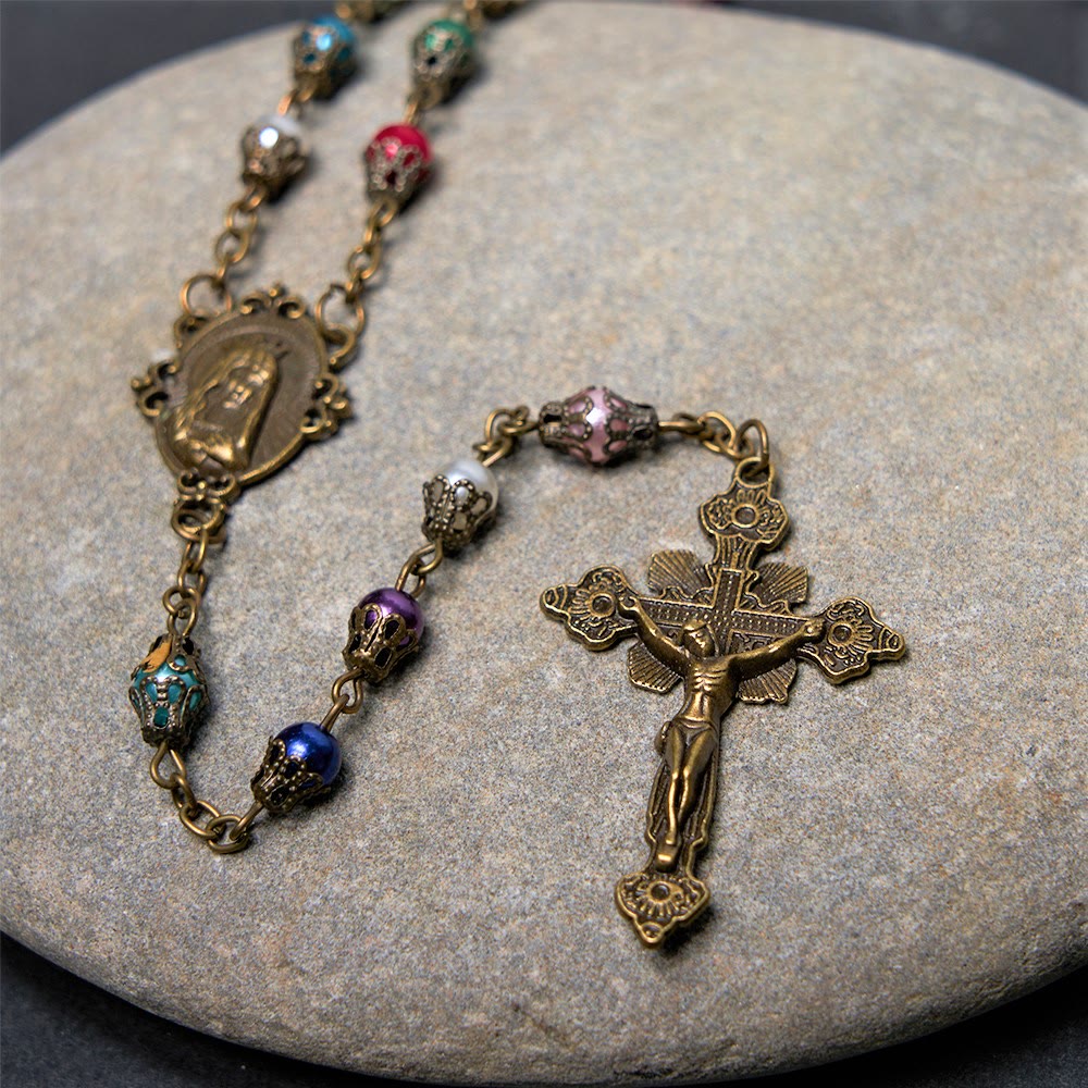 Christiandiscipleshop Our Lady of Fátima & Crucifix of 6 mm Round Multicolor Acrylic Alloy Chain Rosary