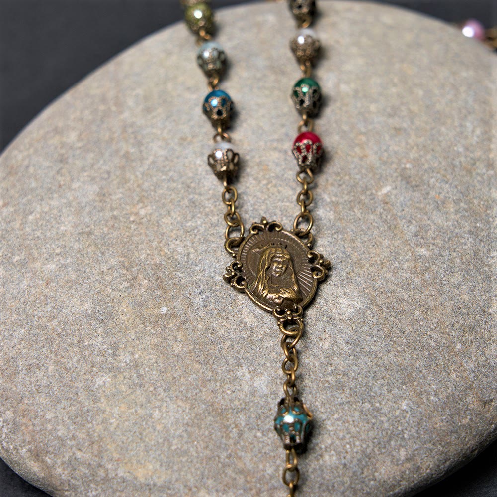 Christiandiscipleshop Our Lady of Fátima & Crucifix of 6 mm Round Multicolor Acrylic Alloy Chain Rosary