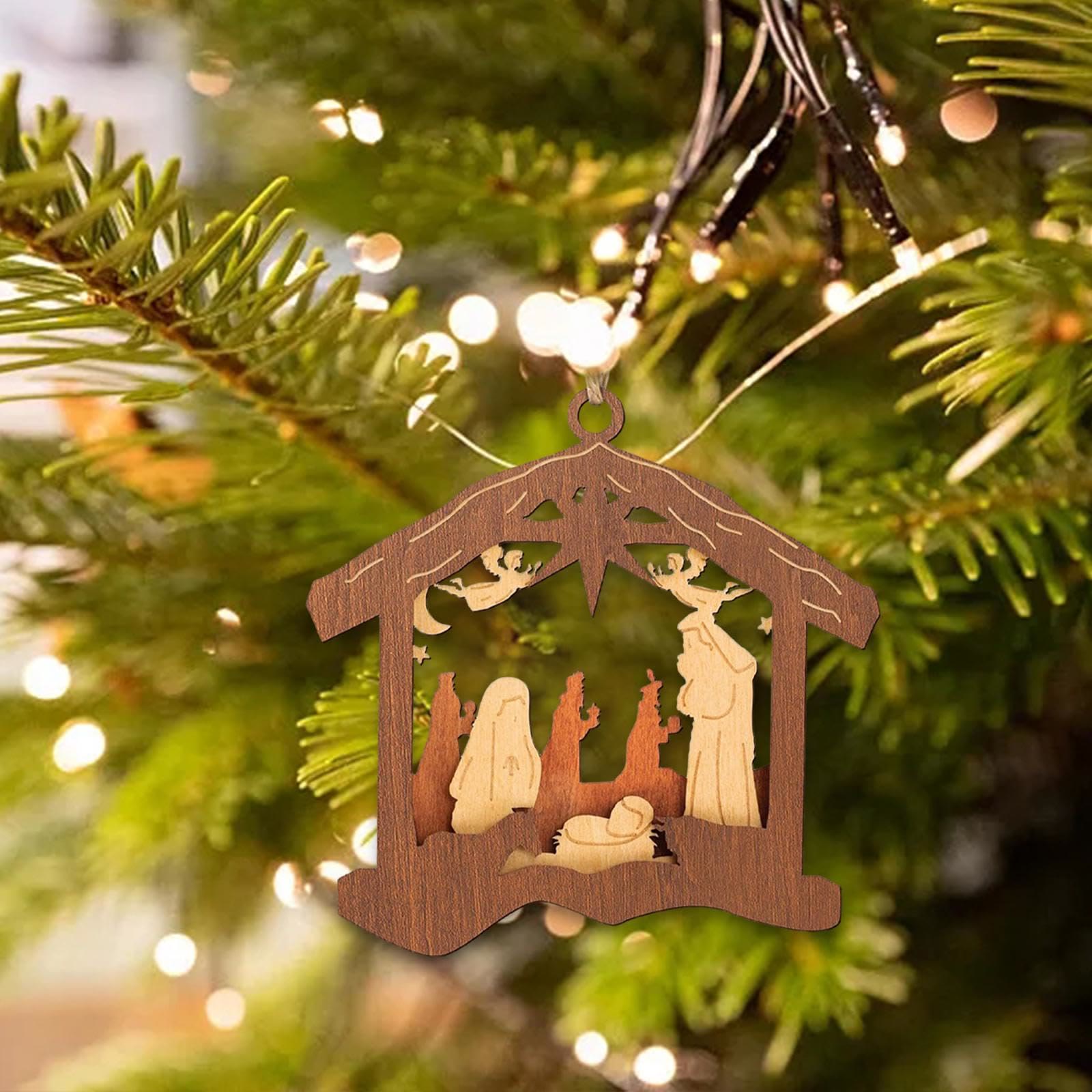 Christianartworkshop Classic Minimalist Style Nativity Scene Pendant Christmas Nativity Hanging Ornaments