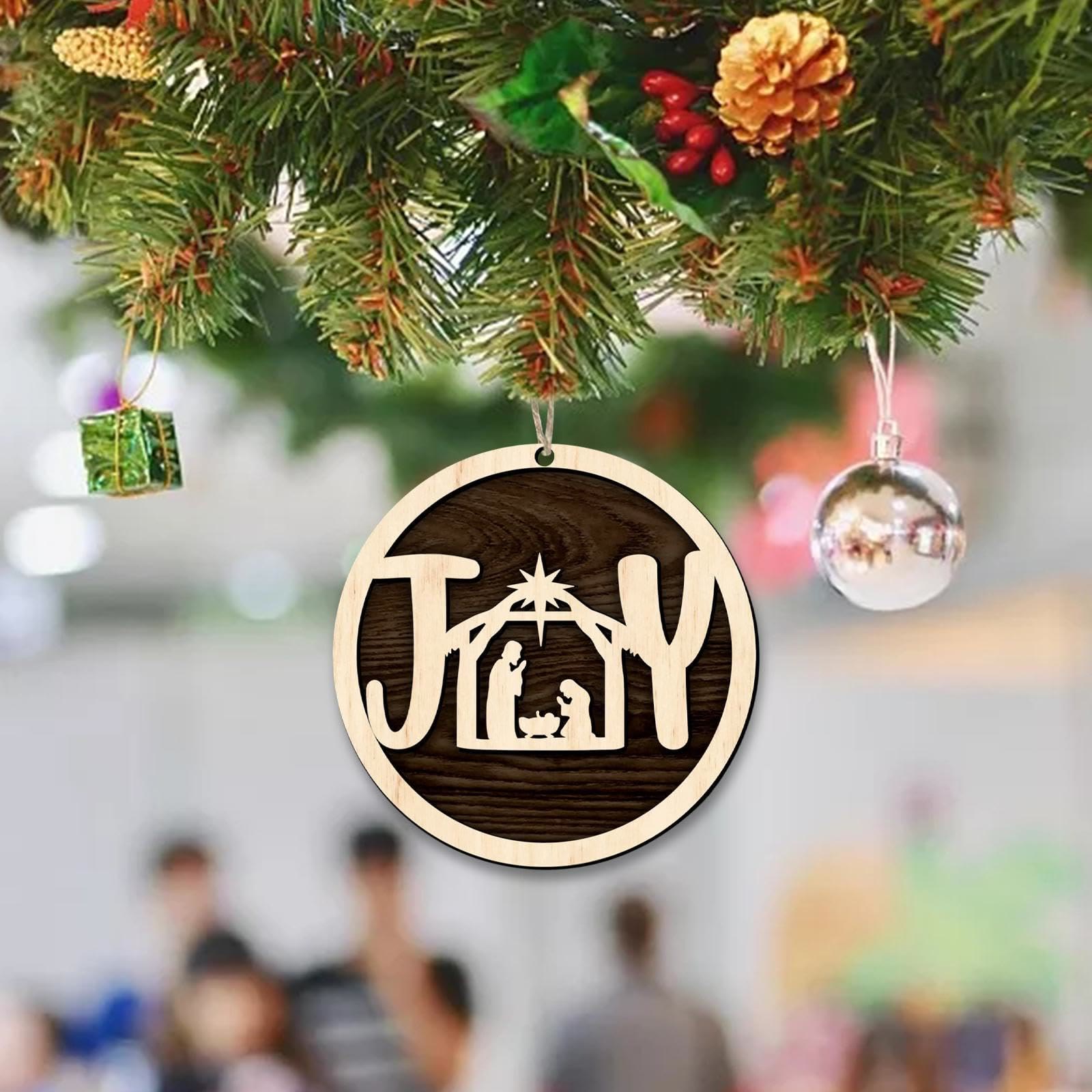 christiandiscipleshop Minimalist Style Wooden Nativity Scene Joy Pendant Christmas Nativity Hanging Ornaments