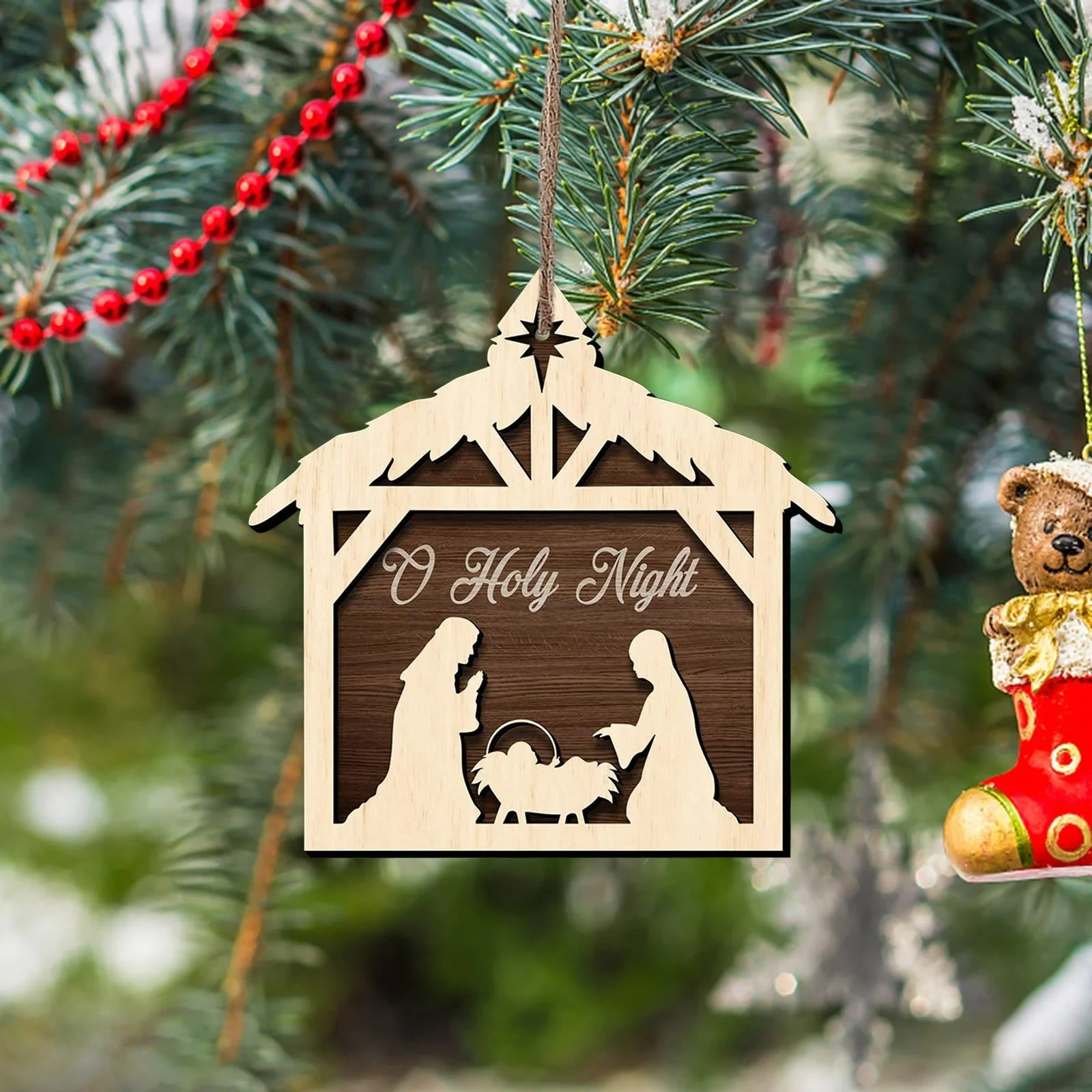 Christiandiscipleshop Rustic Minimalist Style Nativity Scene Pendant Christmas Nativity Hanging Ornaments