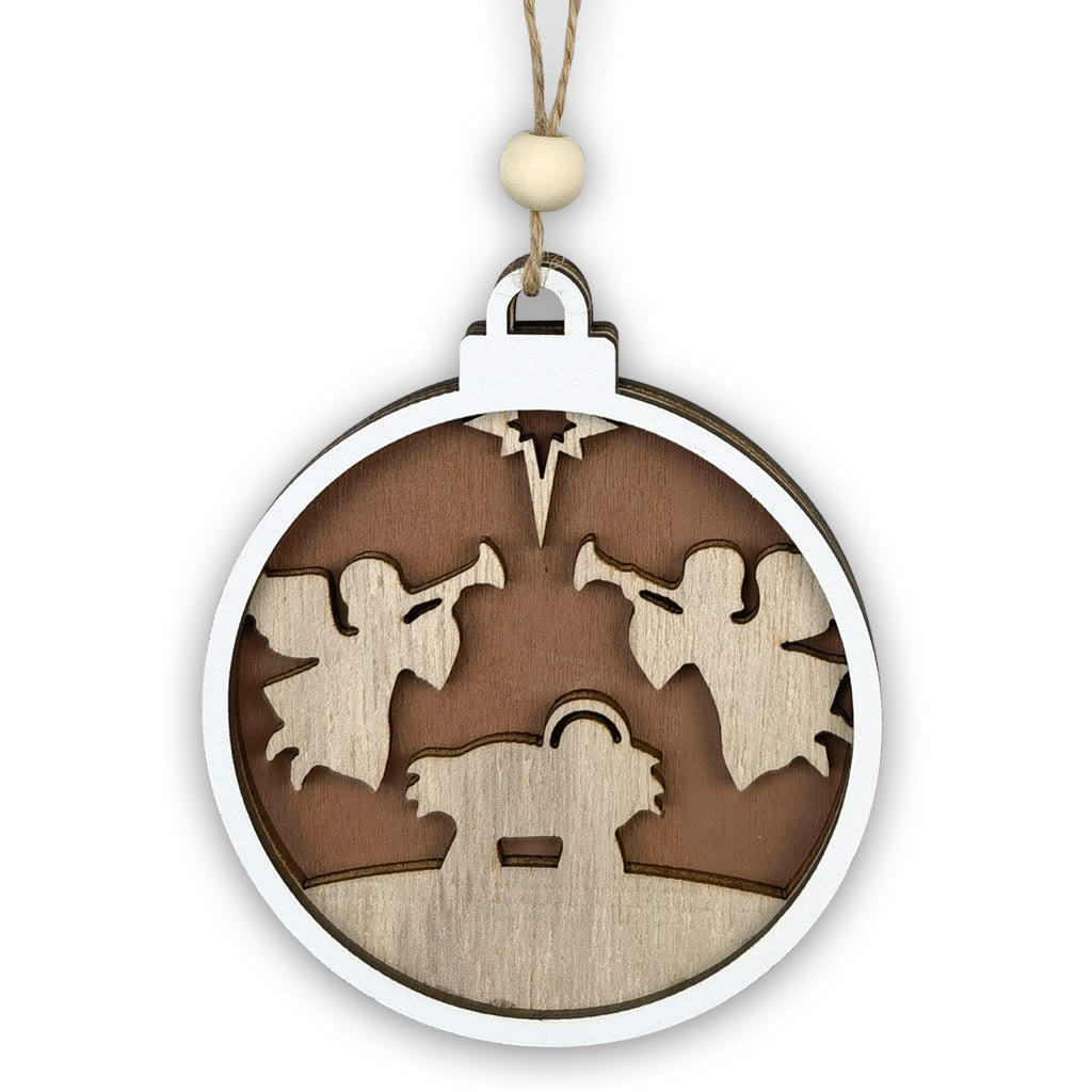 christiandiscipleshop Minimalist Style Layered Wooden Angelic Figures Nativity Scene Pendant Christmas Nativity Hanging Ornaments