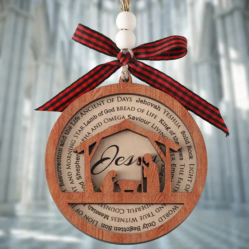 Christiandiscipleshop Rustic Style Wooden Layered Nativity Scene Jesus Titles Christmas Nativity Hanging Ornaments