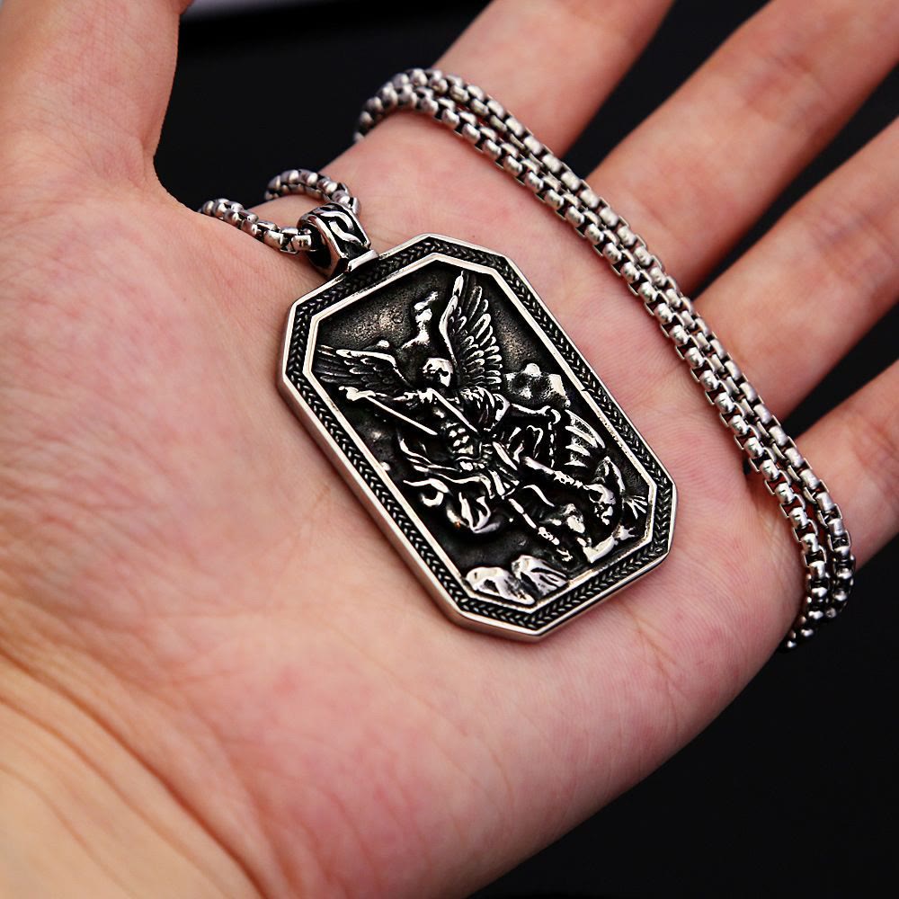 Christiandiscipleshop Classic Style St. Michael the Archangel Protection Stainless Steel Pendant Necklace