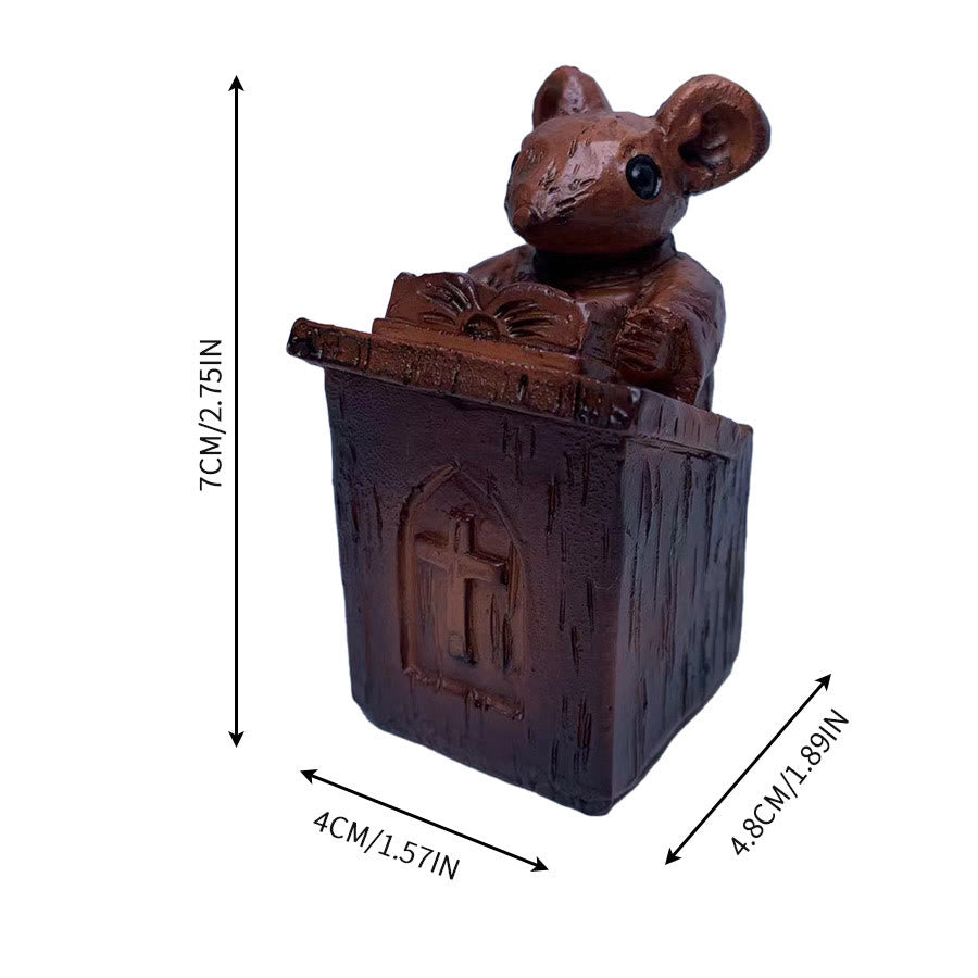 Christiandiscipleshop Rustic Vintage Style Brown Resin Church Mice Stereoscopic Desktop Ornaments