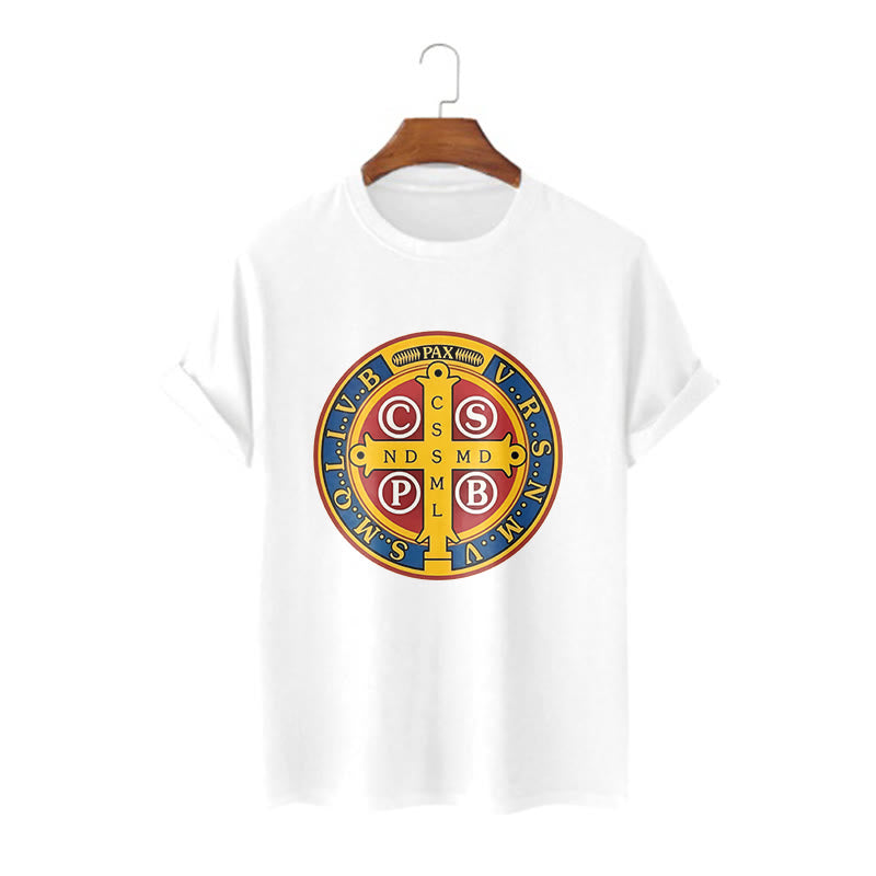 Christiandiscipleshop Classic Style Golden St. Benedict Medal Short Sleeve Washed T-shirt