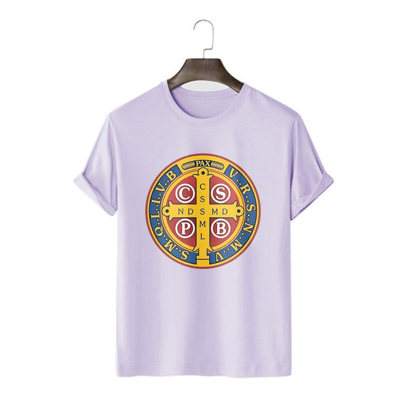 Christiandiscipleshop Classic Style Golden St. Benedict Medal Short Sleeve Washed T-shirt