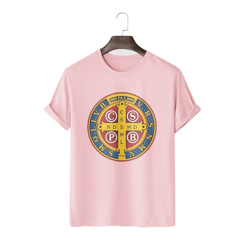 Christiandiscipleshop Classic Style Golden St. Benedict Medal Short Sleeve Washed T-shirt