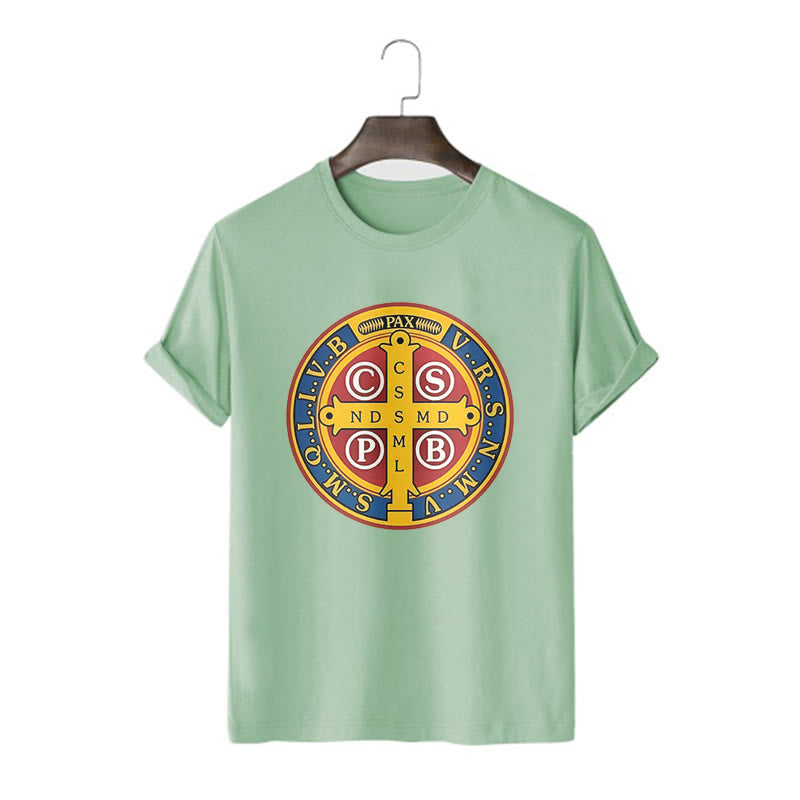 Christiandiscipleshop Classic Style Golden St. Benedict Medal Short Sleeve Washed T-shirt