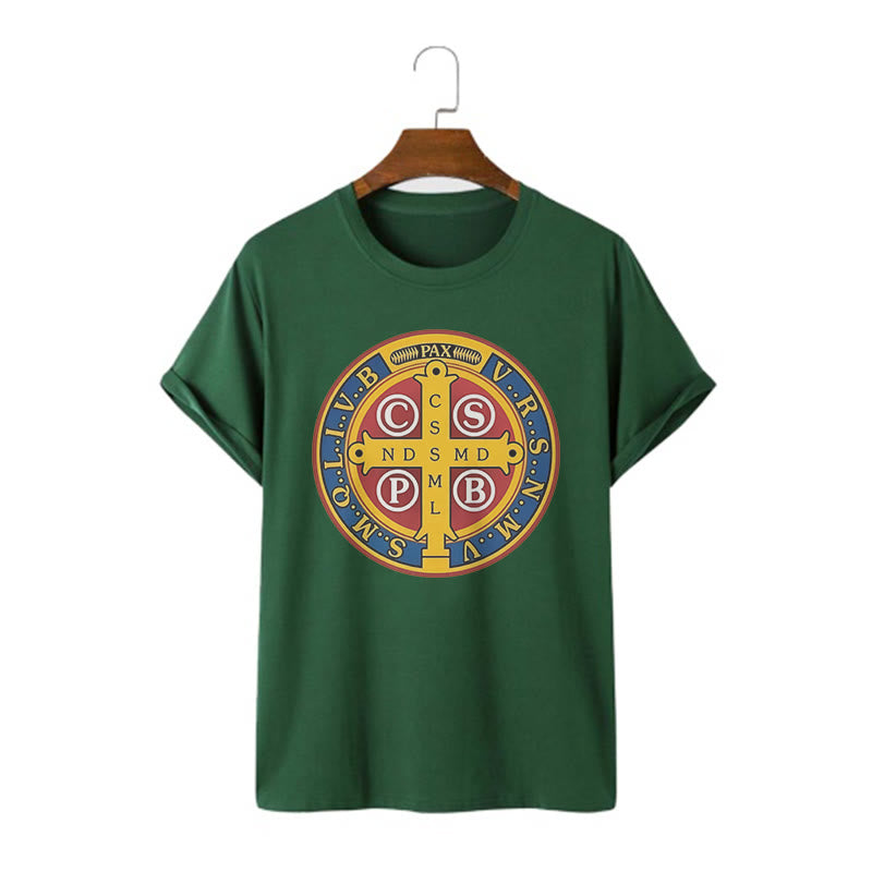 Christiandiscipleshop Classic Style Golden St. Benedict Medal Short Sleeve Washed T-shirt