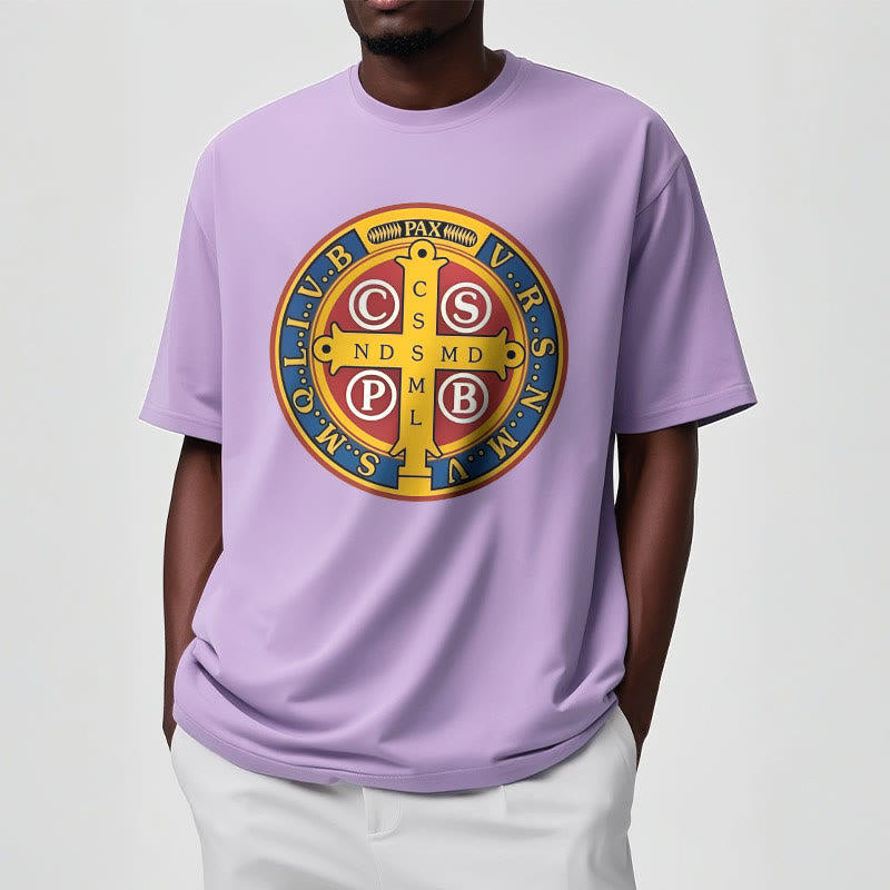 Christiandiscipleshop Classic Style Golden St. Benedict Medal Short Sleeve Washed T-shirt