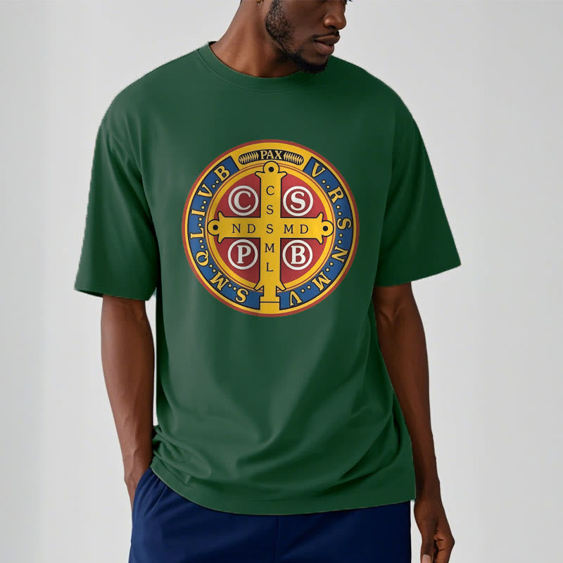 Christiandiscipleshop Classic Style Golden St. Benedict Medal Short Sleeve Washed T-shirt