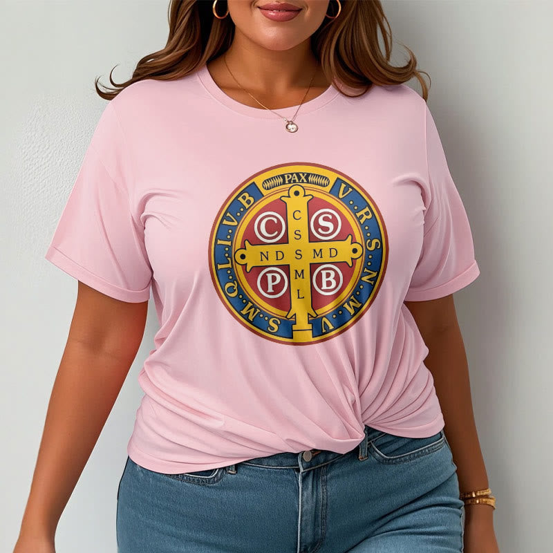 Christiandiscipleshop Classic Style Golden St. Benedict Medal Short Sleeve Washed T-shirt