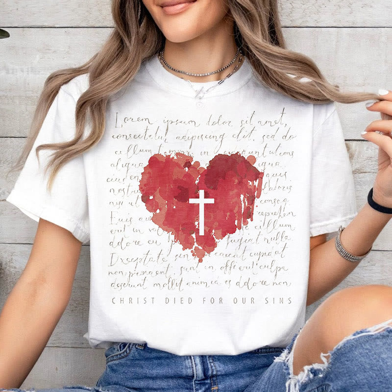 Christiandiscipleshop Fresh Style Cross and Heart Short Sleeve Washed T-shirt