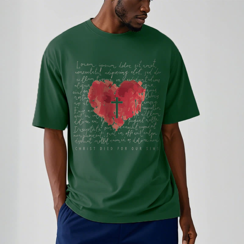 Christiandiscipleshop Fresh Style Cross and Heart Short Sleeve Washed T-shirt