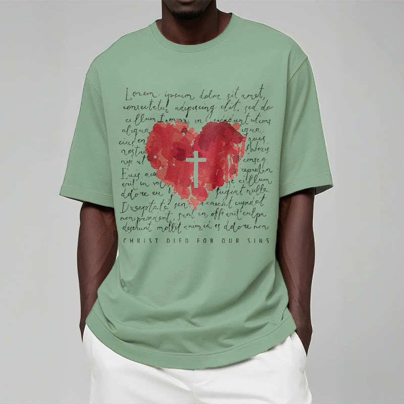 Christiandiscipleshop Fresh Style Cross and Heart Short Sleeve Washed T-shirt