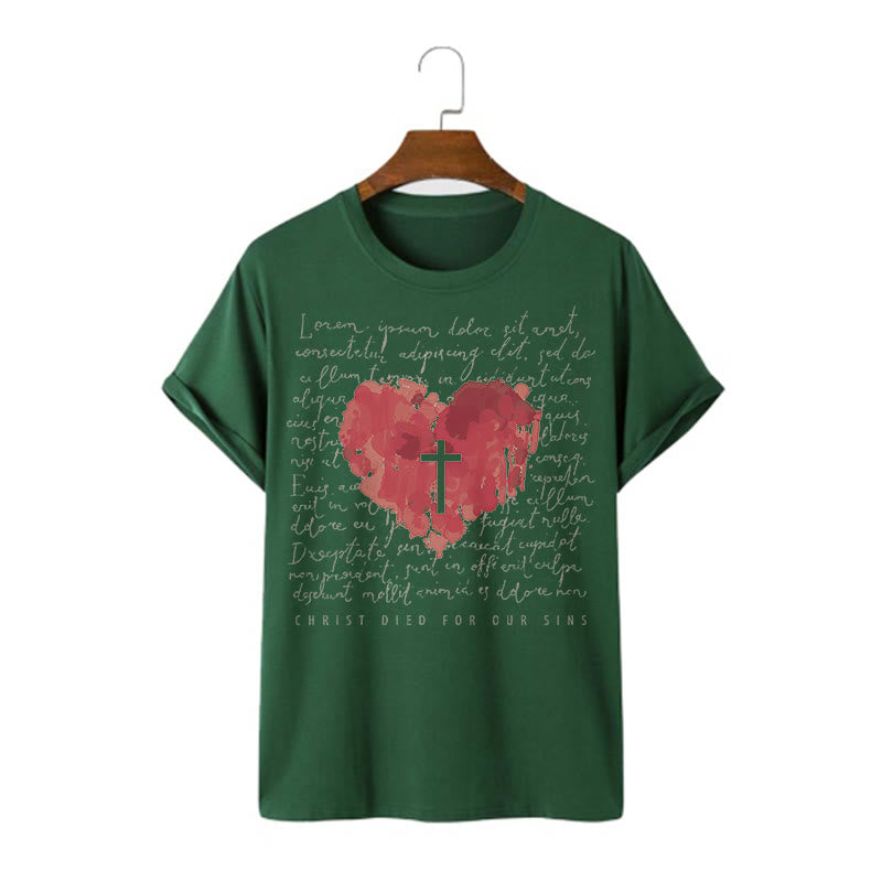 Christiandiscipleshop Fresh Style Cross and Heart Short Sleeve Washed T-shirt