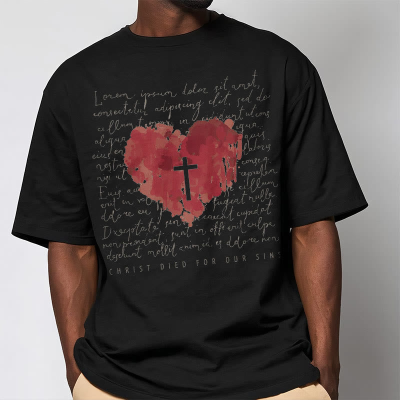 Christiandiscipleshop Fresh Style Cross and Heart Short Sleeve Washed T-shirt