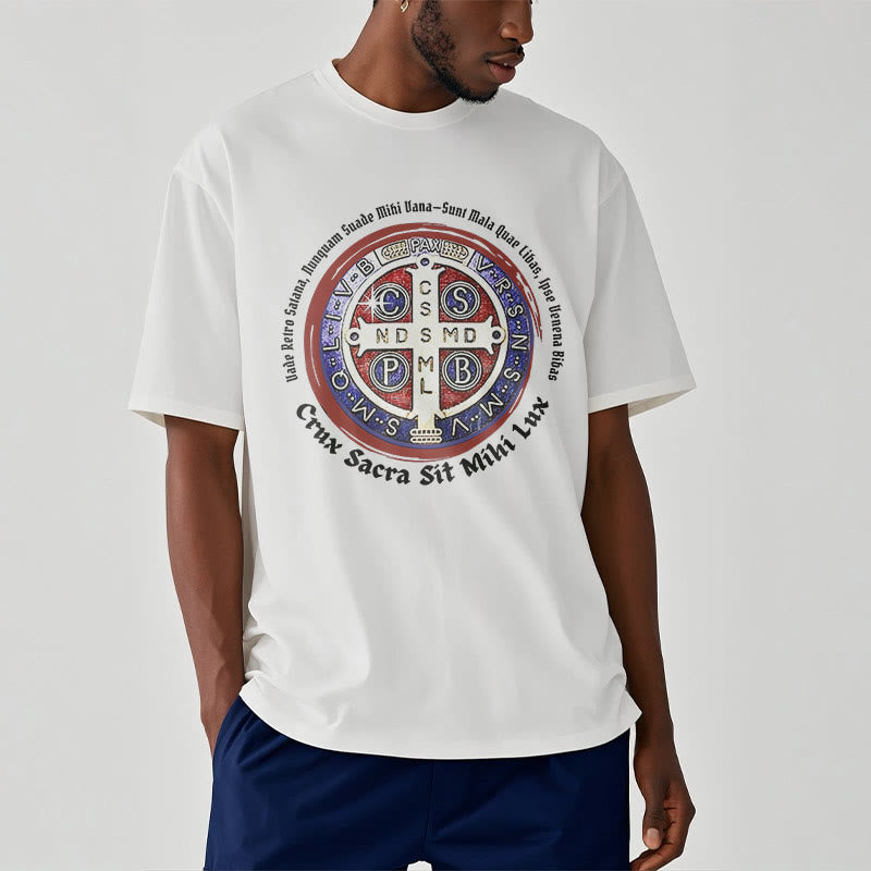 Christiandiscipleshop Classic Style Saint Benedict Medal Short Sleeve Washed T-shirt