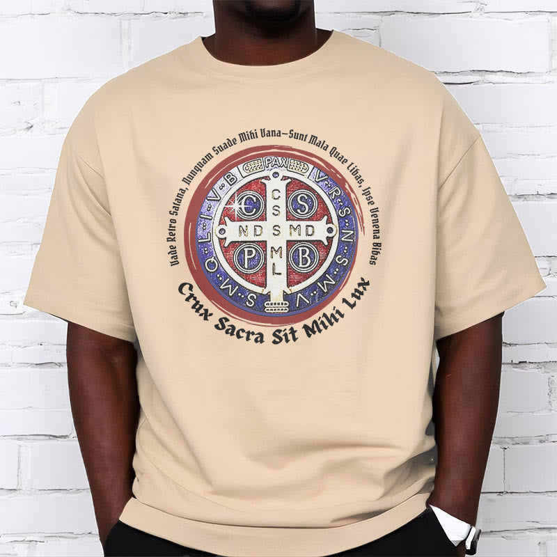 Christiandiscipleshop Classic Style Saint Benedict Medal Short Sleeve Washed T-shirt