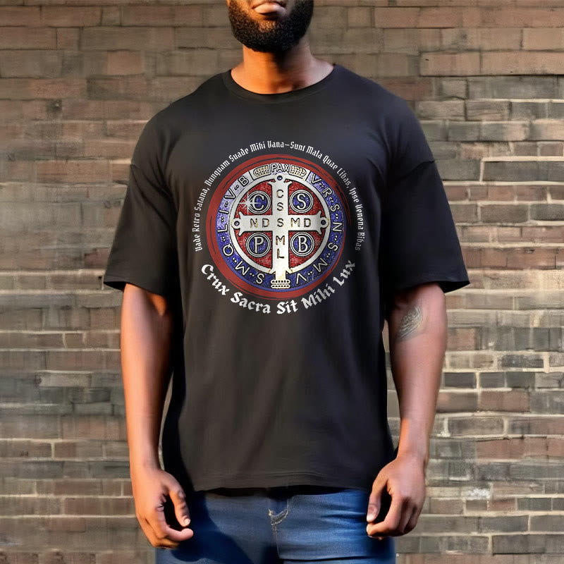 Christiandiscipleshop Classic Style Saint Benedict Medal Short Sleeve Washed T-shirt