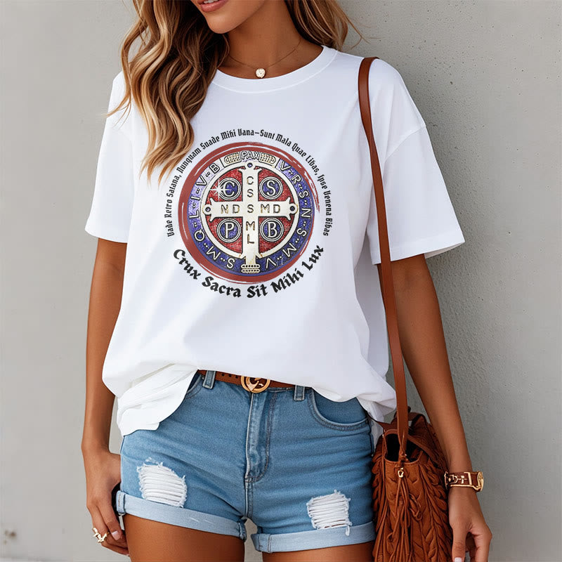 Christiandiscipleshop Classic Style Saint Benedict Medal Short Sleeve Washed T-shirt