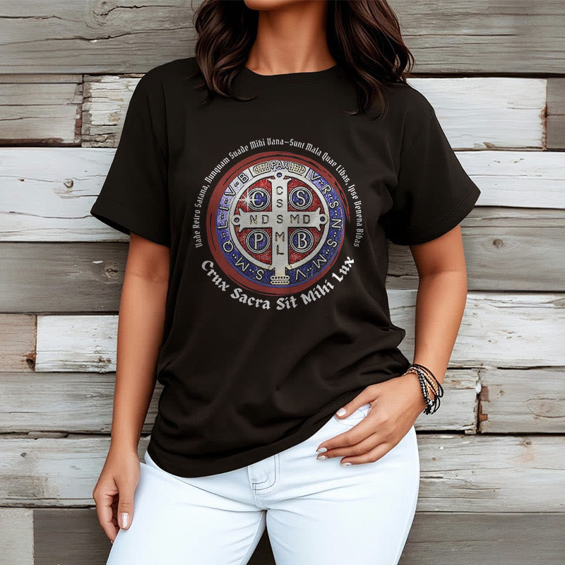 Christiandiscipleshop Classic Style Saint Benedict Medal Short Sleeve Washed T-shirt