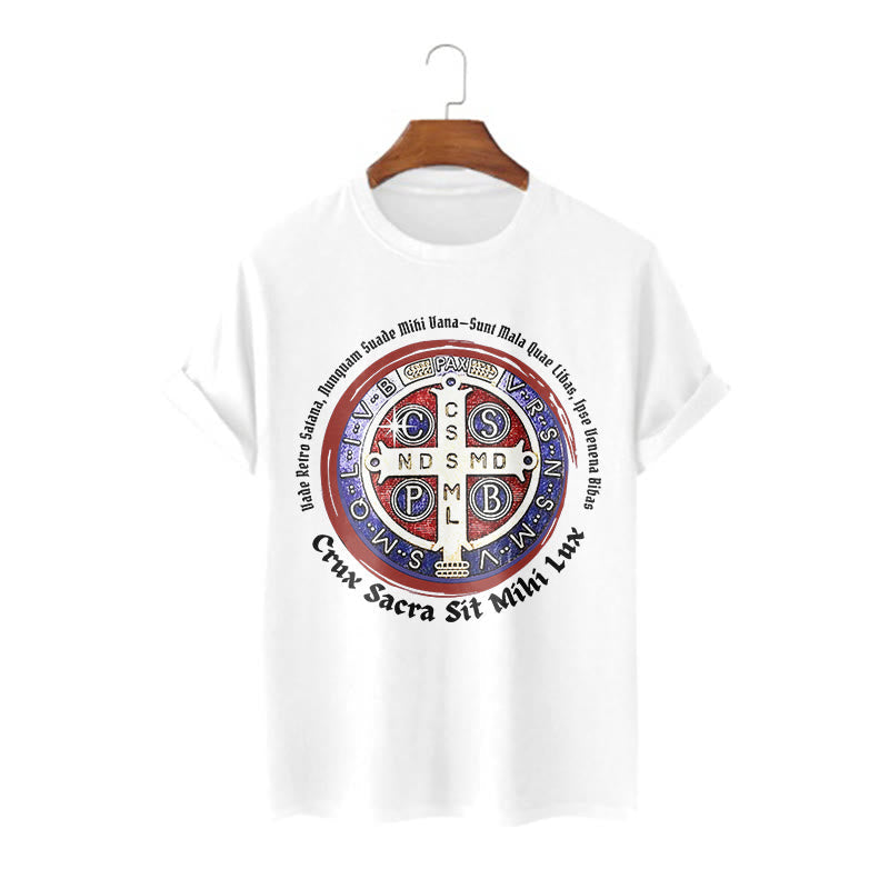 Christiandiscipleshop Classic Style Saint Benedict Medal Short Sleeve Washed T-shirt
