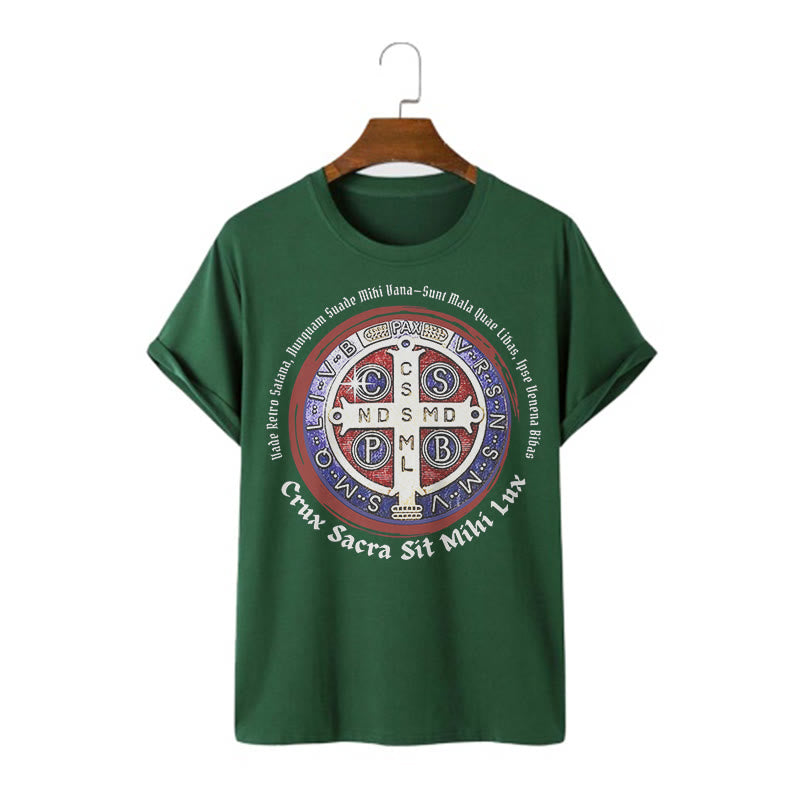Christiandiscipleshop Classic Style Saint Benedict Medal Short Sleeve Washed T-shirt