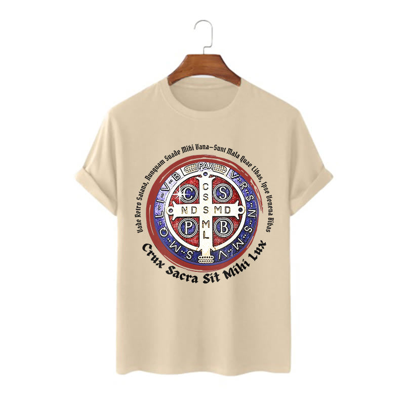 Christiandiscipleshop Classic Style Saint Benedict Medal Short Sleeve Washed T-shirt